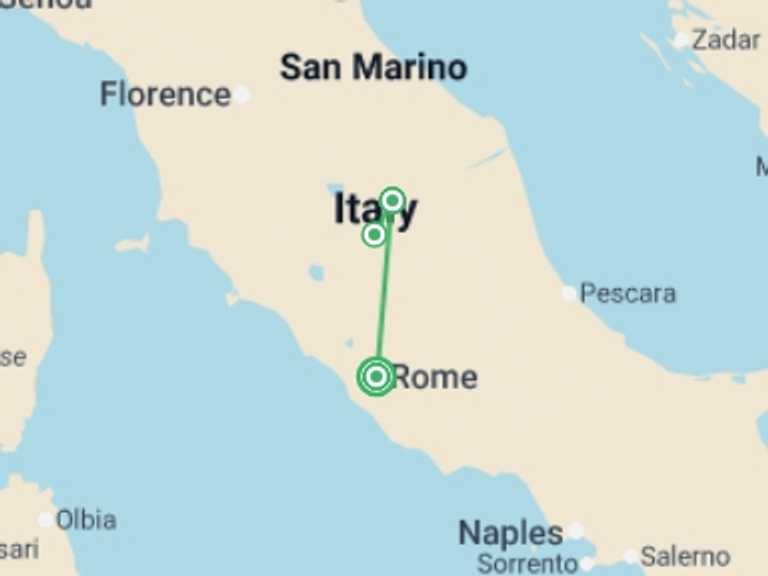 Map of Europe Tour with 2 destination visits for the trip: Shrines of Italy 