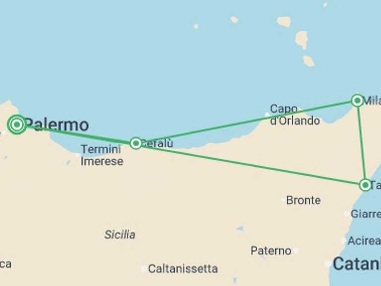 Map of Italy Tour with 3 destination visits for the trip: Sicilian Paradise