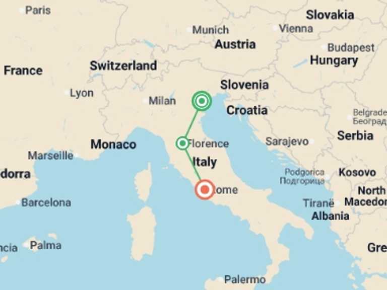Map of Italy Tour with 3 destination visits for the trip: Italy Family Journey: Venice to Rome