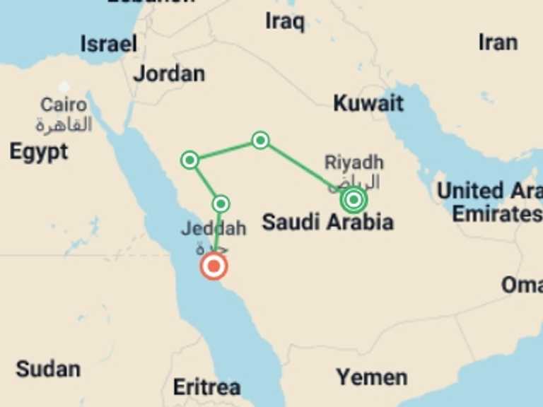 Map of a Art and architecture Tour with 7 destination visits for the trip: Best of Saudi Arabia