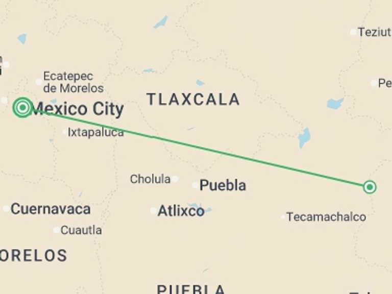 Map of North America Tour with 2 destination visits for the trip: Pico de Orizaba 2D/1N (from Mexico City)