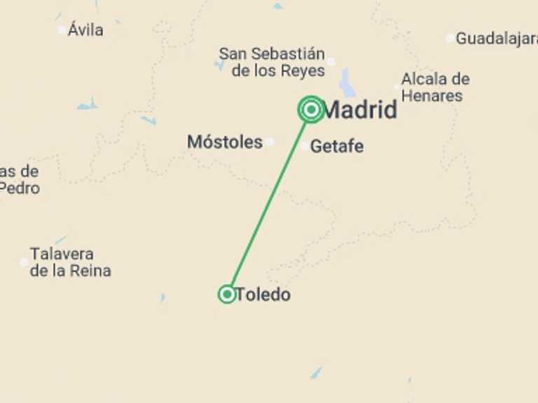 Map of Spain Tour with 2 destination visits for the trip: Toledo Half Day Tour From Madrid