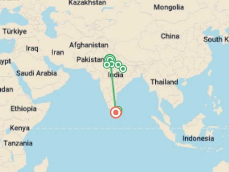 Map itinerary of Asia Tour in September 2026 with 10 destination visits for the trip: Premium India and Sri Lanka