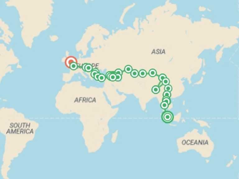 Map itinerary of London Tour in Summer with 32 destination visits for the trip: Grand Asian Caravan