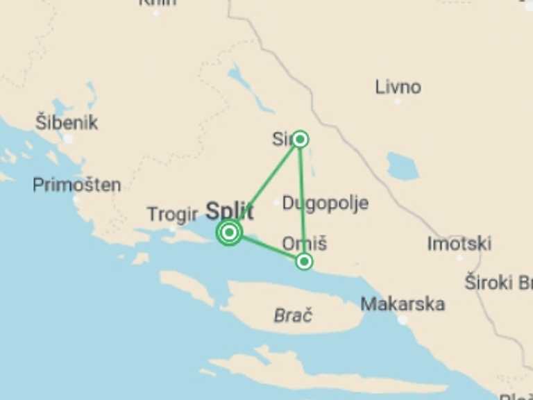 Map itinerary of Split Tour in October 2026 with 1 destination visits for the trip: Split City Break, Private Tour