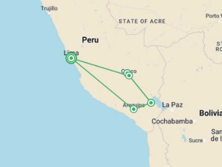 Map of Lima Local culture Tour with 8 destination visits for the trip: Sacred Peru