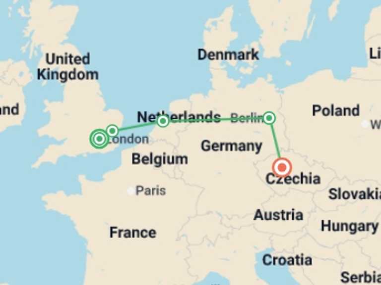 Map of Europe Tour with 5 destination visits for the trip: European Journey