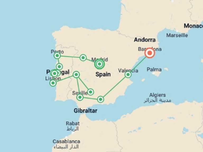 Map of Lisbon Cultural, religious and historic sites Tour with 10 destination visits for the trip: Best of Spain & Portugal