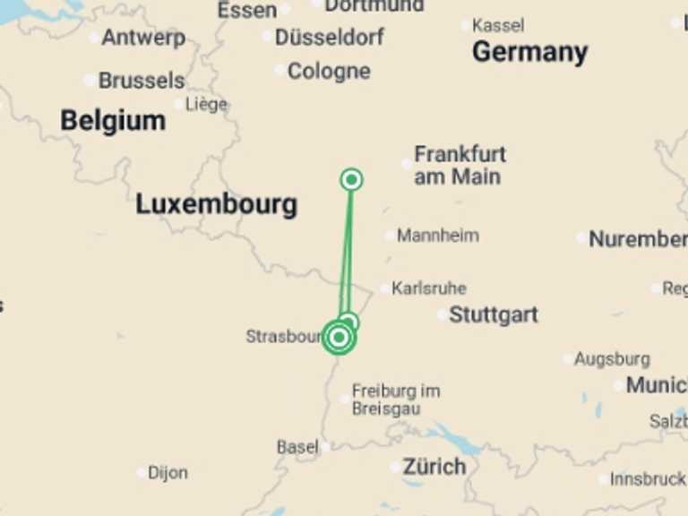 Map of a Cruise Tour with 3 destination visits for the trip: The Magic of Christmas: Savory delights and holiday traditions on a Rhine River cruise (port-to-port cruise)