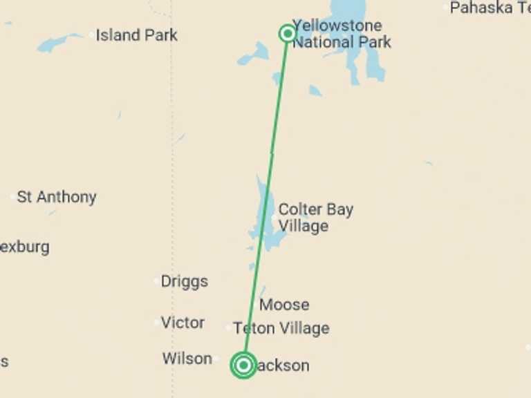 Map itinerary of USA Tour in Summer with 2 destination visits for the trip: Journeys: Iconic Wildlife of Yellowstone and Grand Teton