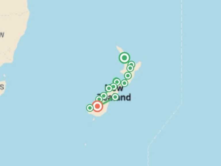 Map of 15-Day Oceania Tour with 10 destination visits for the trip: Real New Zealand