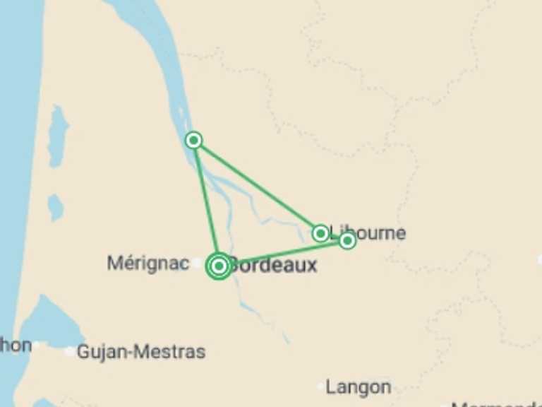 Map of France Tour with 2 destination visits for the trip: New Year in the Bordeaux region (port-to-port cruise)