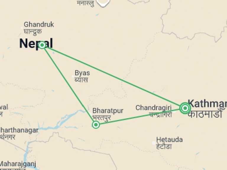 Map of Nepal Tour with 3 destination visits for the trip: Premium Nepal