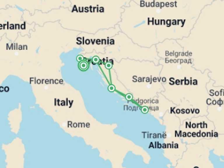 Map of 15-Day Europe Tour with 7 destination visits for the trip: Great Tour Of Croatia 15 Days, Self-drive