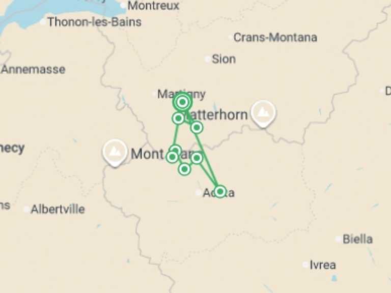 Map of Europe Tour with 6 destination visits for the trip: Grand Combin Guided Hike