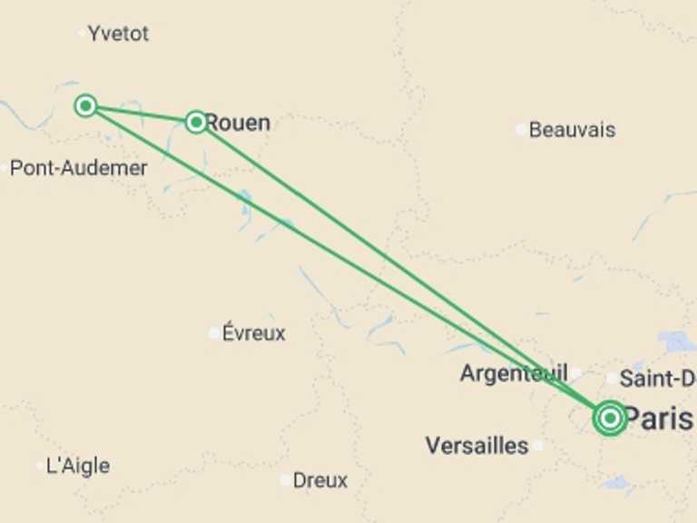 Map of 5-Day Mediterranean Tour with 3 destination visits for the trip: Parisian New Year on the Seine (port-to-port cruise)