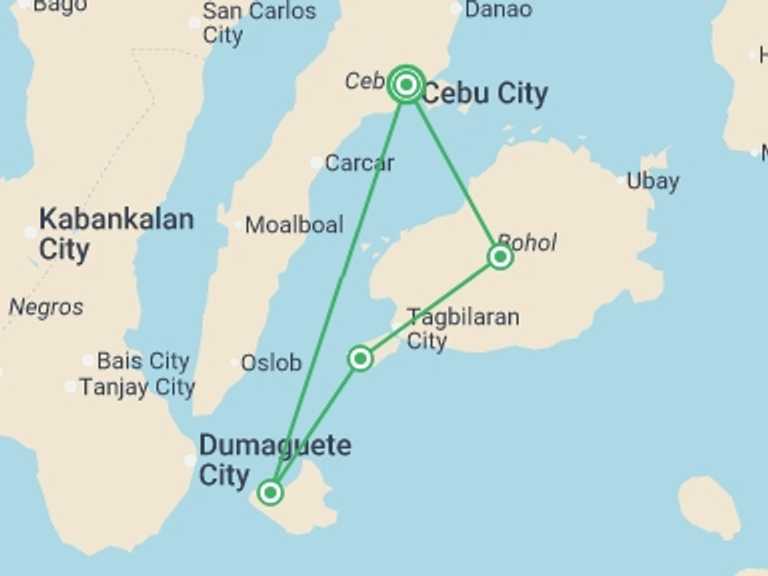 Map of 10-Day Philippines Tour with 4 destination visits for the trip: Essential Philippines