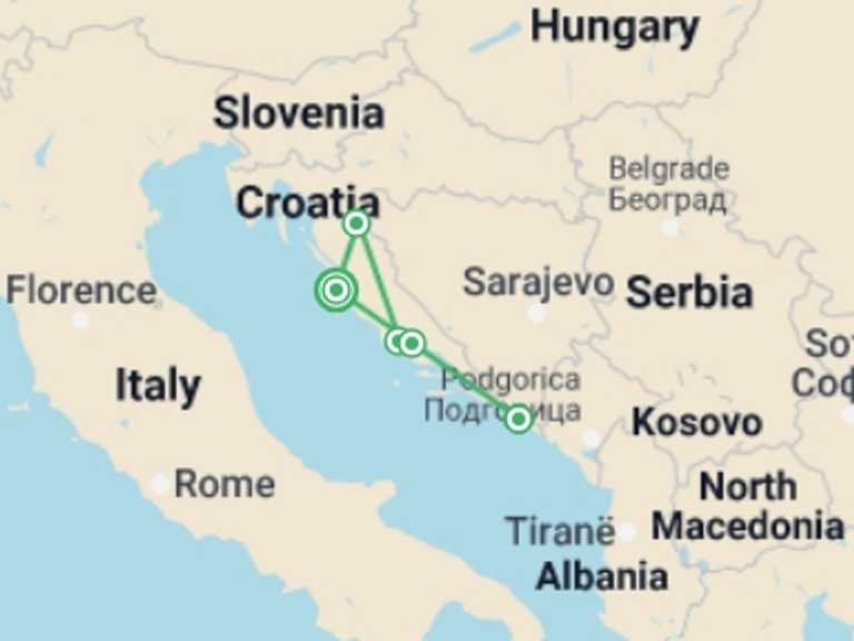 Map of a Self-drive or vehicle rental Tour with 4 destination visits for the trip: Unesco Heritage, Self-drive