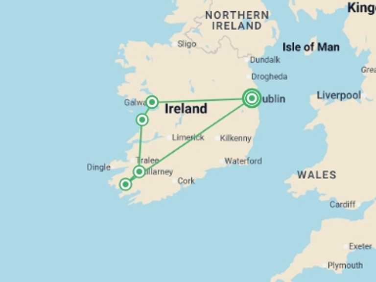 Map of Ireland Tour with 4 destination visits for the trip: Castles and Manors