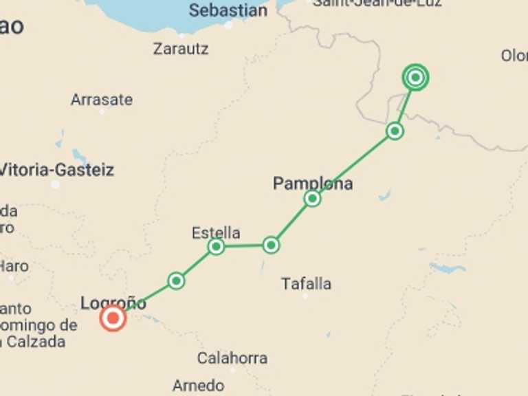 Map of Europe Tour with 7 destination visits for the trip: Walking across the Pyrenees on the Camino Frances