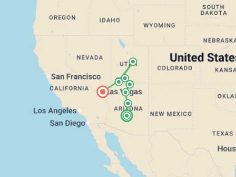 Map of USA Tour with 6 destination visits for the trip: Canyon Country featuring Arizona & Utah