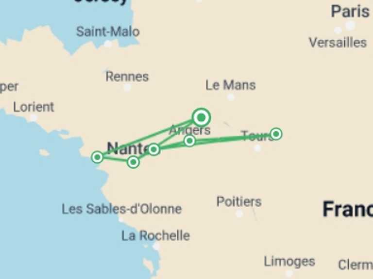 Map of 6-Day Europe Tour with 5 destination visits for the trip: Family Club - The Loire Valley, a Royal legacy (port-to-port cruise)