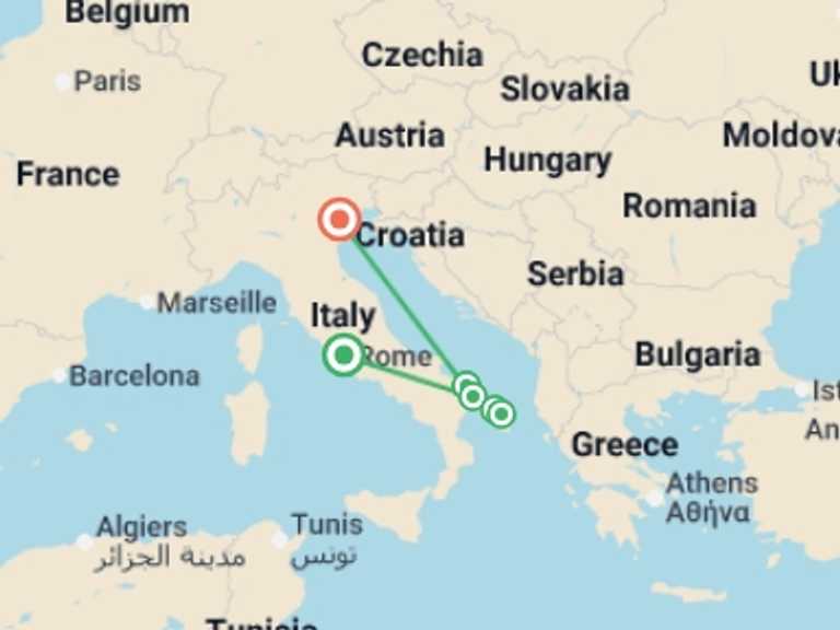Map of Europe Tour with 6 destination visits for the trip: Signature Puglia