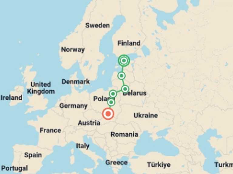 Map itinerary of Vilnius Tour in Spring with 6 destination visits for the trip: Upgraded - The Baltic States and Poland
