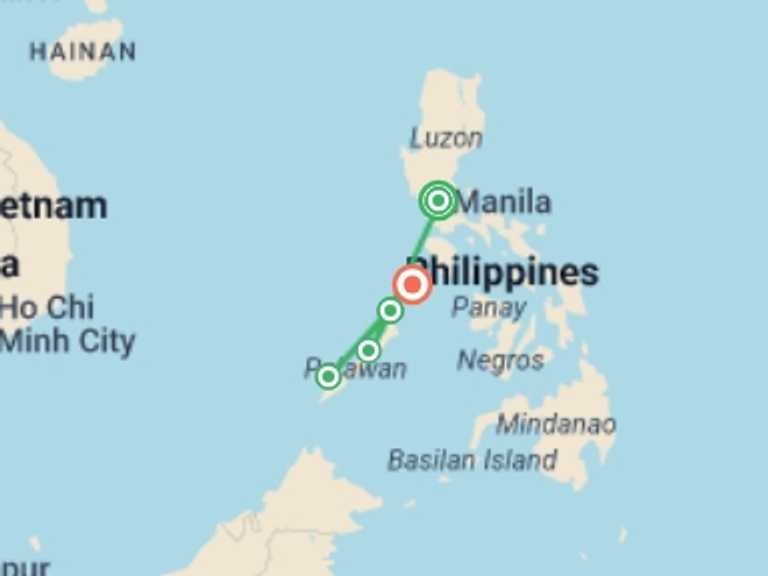 Map itinerary of Asia Tour in January 2027 with 5 destination visits for the trip: Epic Philippines: Island Hopping Adventure