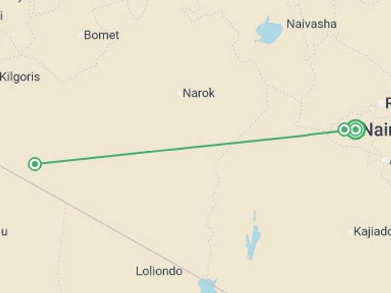 Map of Kenya Tour with 3 destination visits for the trip: Kenya Safari