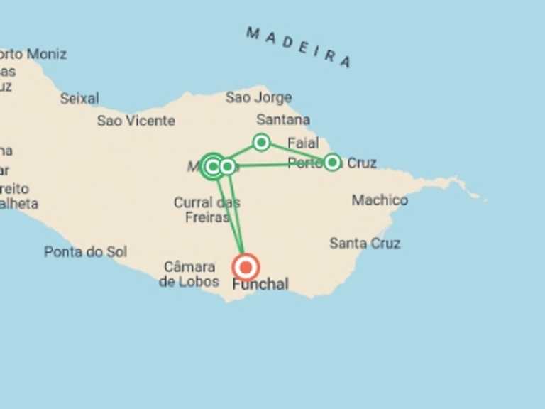 Map itinerary of Portugal Tour in Spring with 5 destination visits for the trip: Walking the Island of Madeira