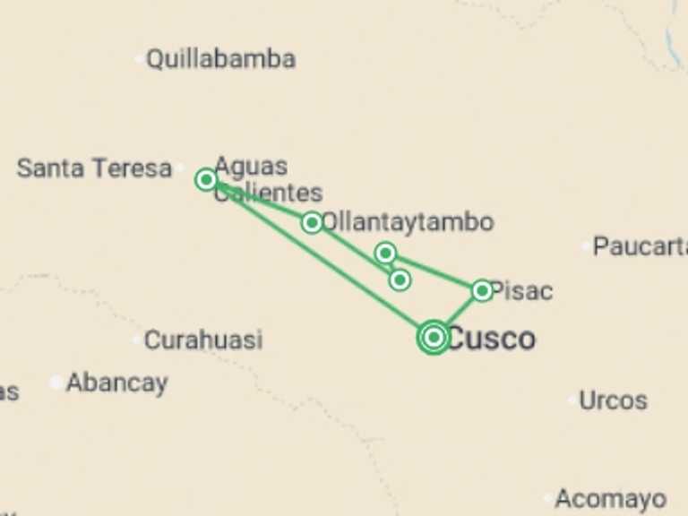 Map itinerary of Andes Tour in Spring with 4 destination visits for the trip: The Heart Of The Empire