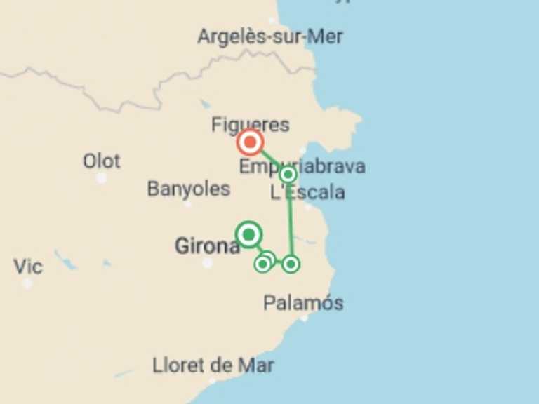 Map of Spain Tour with 6 destination visits for the trip: Catalonia by Bike