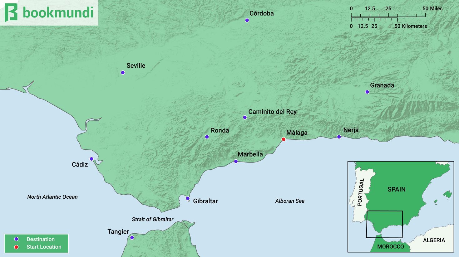 Amazing Day trips from Malaga Map