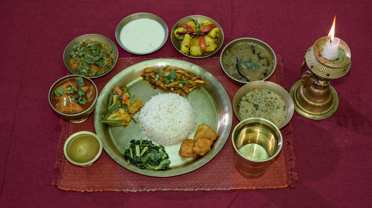 Dal Bhat is a staple Nepalese food, eaten twice a day.