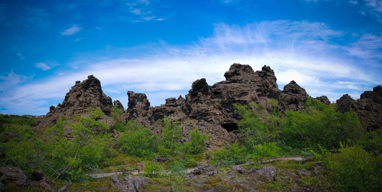 Dimmuborgir is a rock lava formation near Lake Myvatn