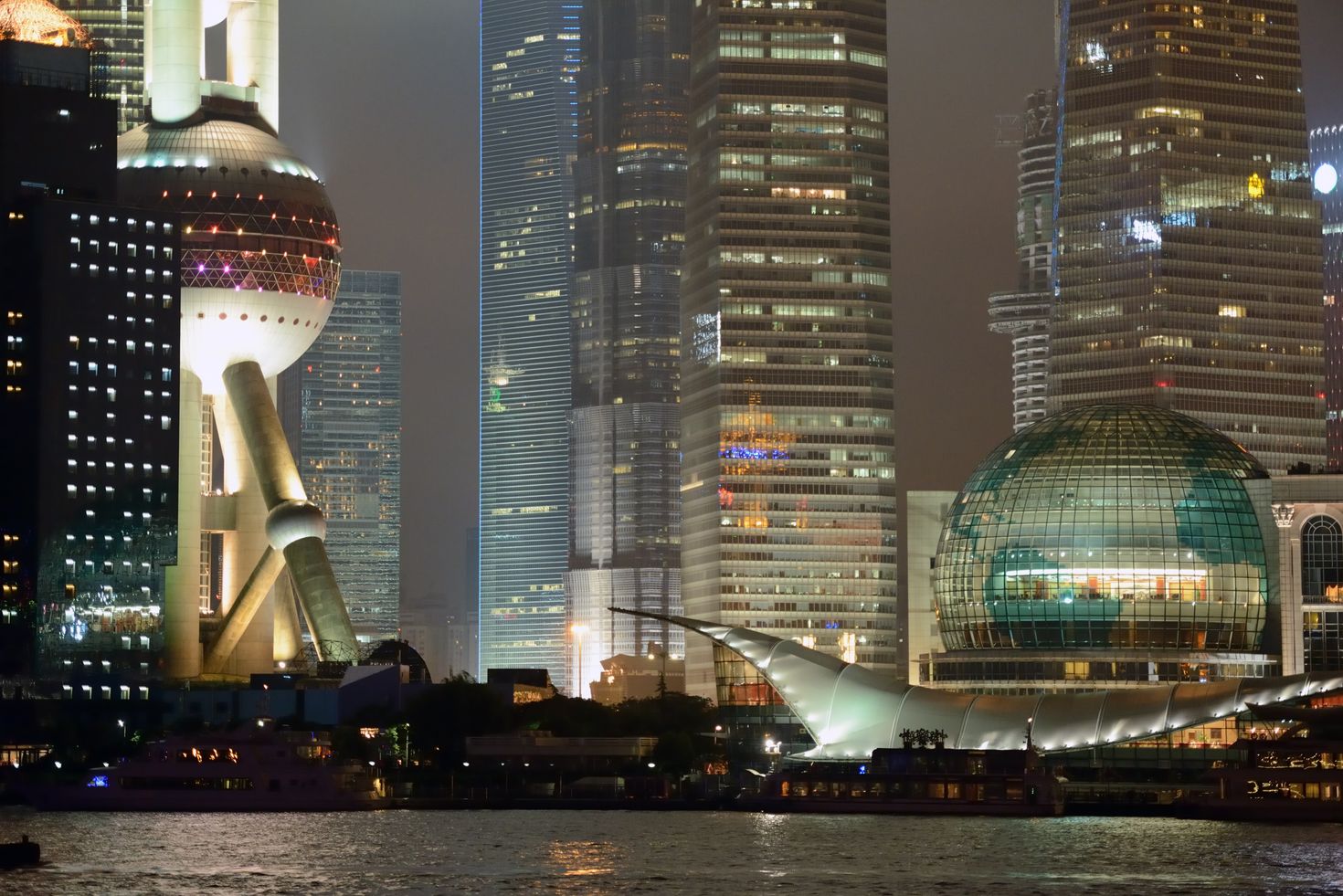 A close-up view of the iconic Oriental Pearl Tower boasting a unique design