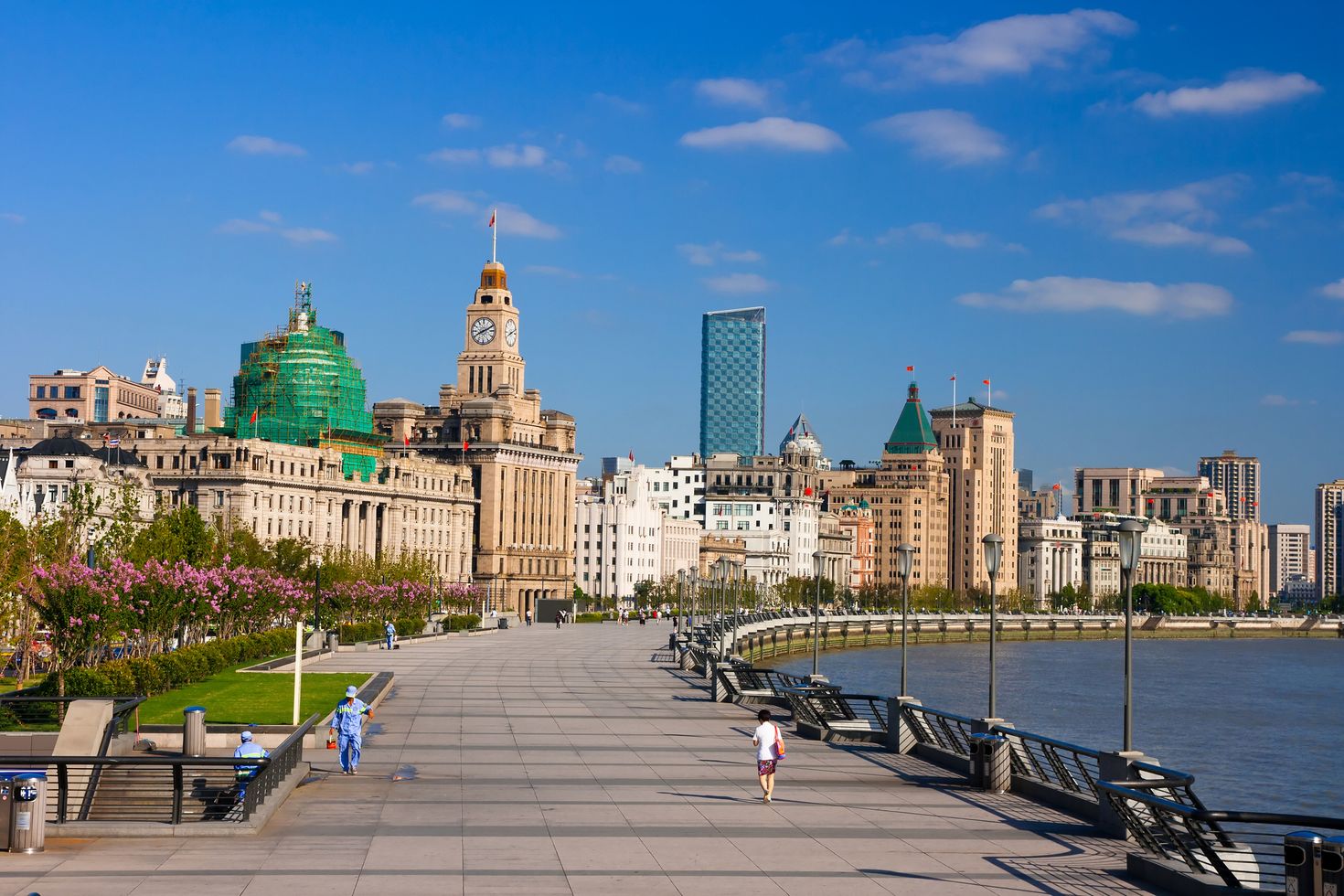 The Bund, one of the biggest Shanghai attractions, on a clear day
