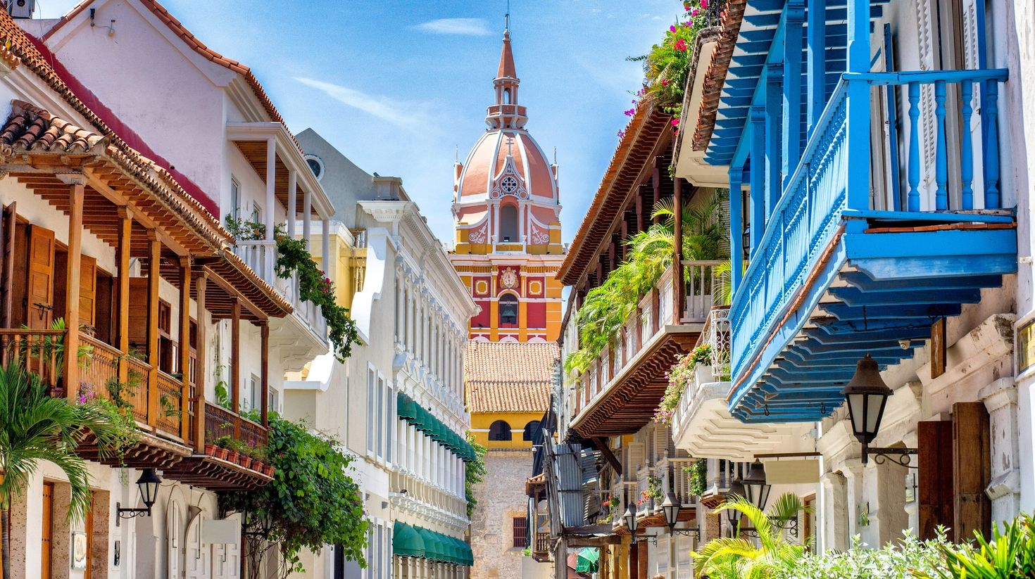 Colorful houses of Cartagena during the day.