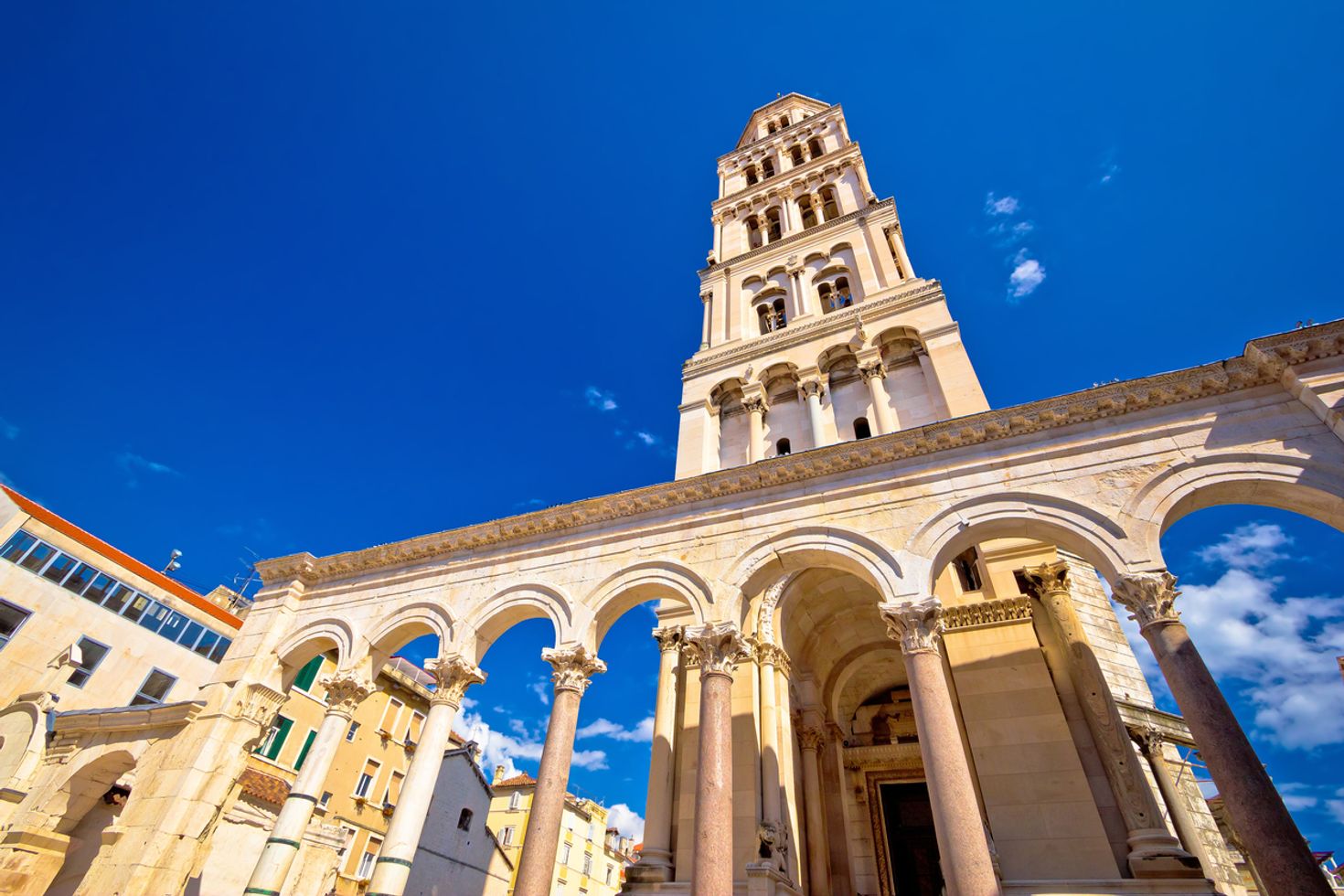 A worm's eye view of the Diocletian Palace in Croatia. 