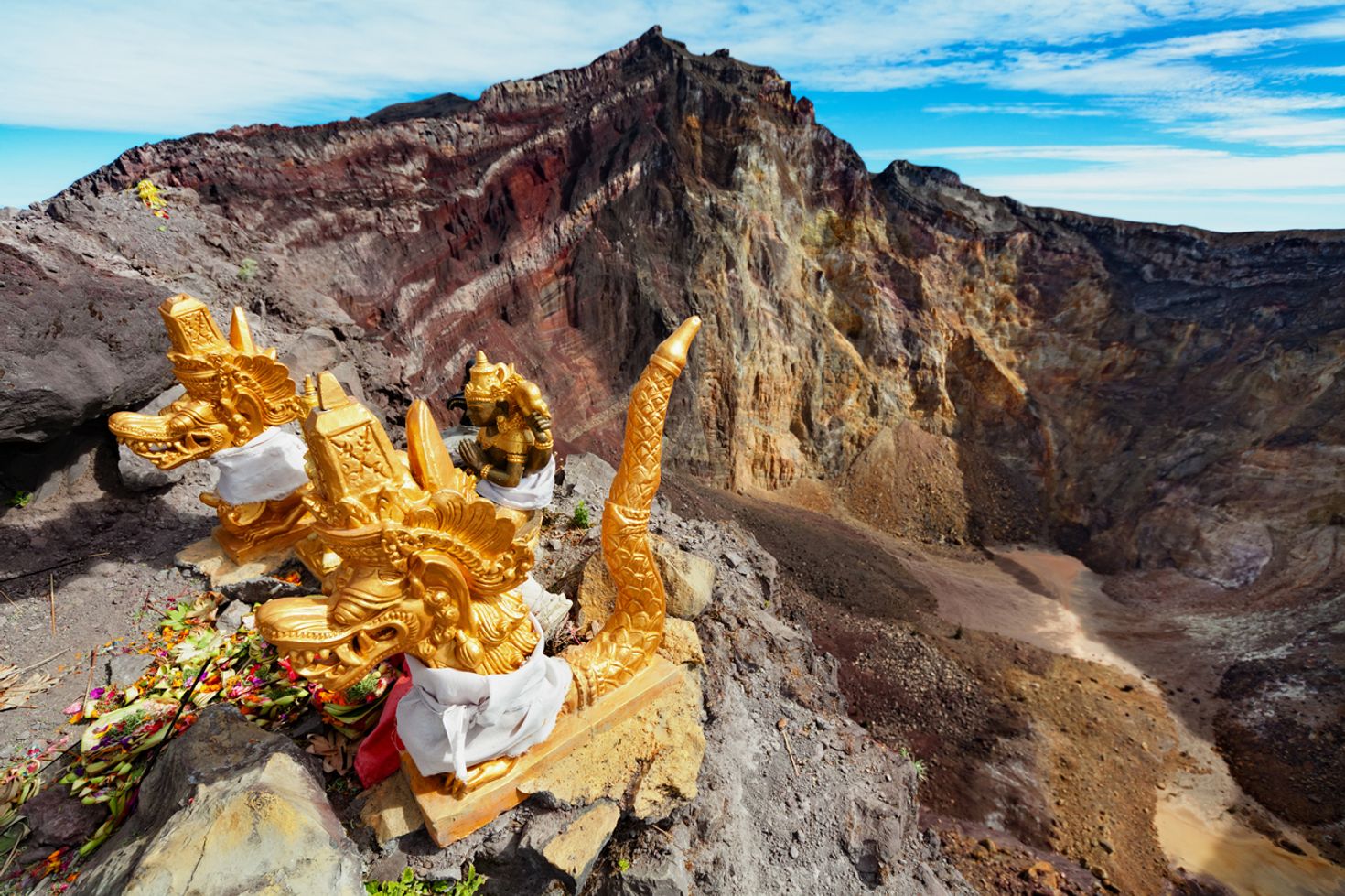 Ceremonial statues at Mount Agung crater. 
