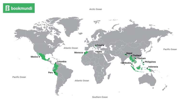 A map showing the 12 best countries to visit on a budget