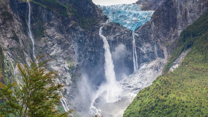 Queulat Hanging Glacier in Aysen Region in Chile.