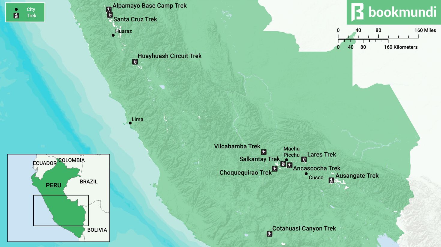 Map of 10 best treks in Peru
