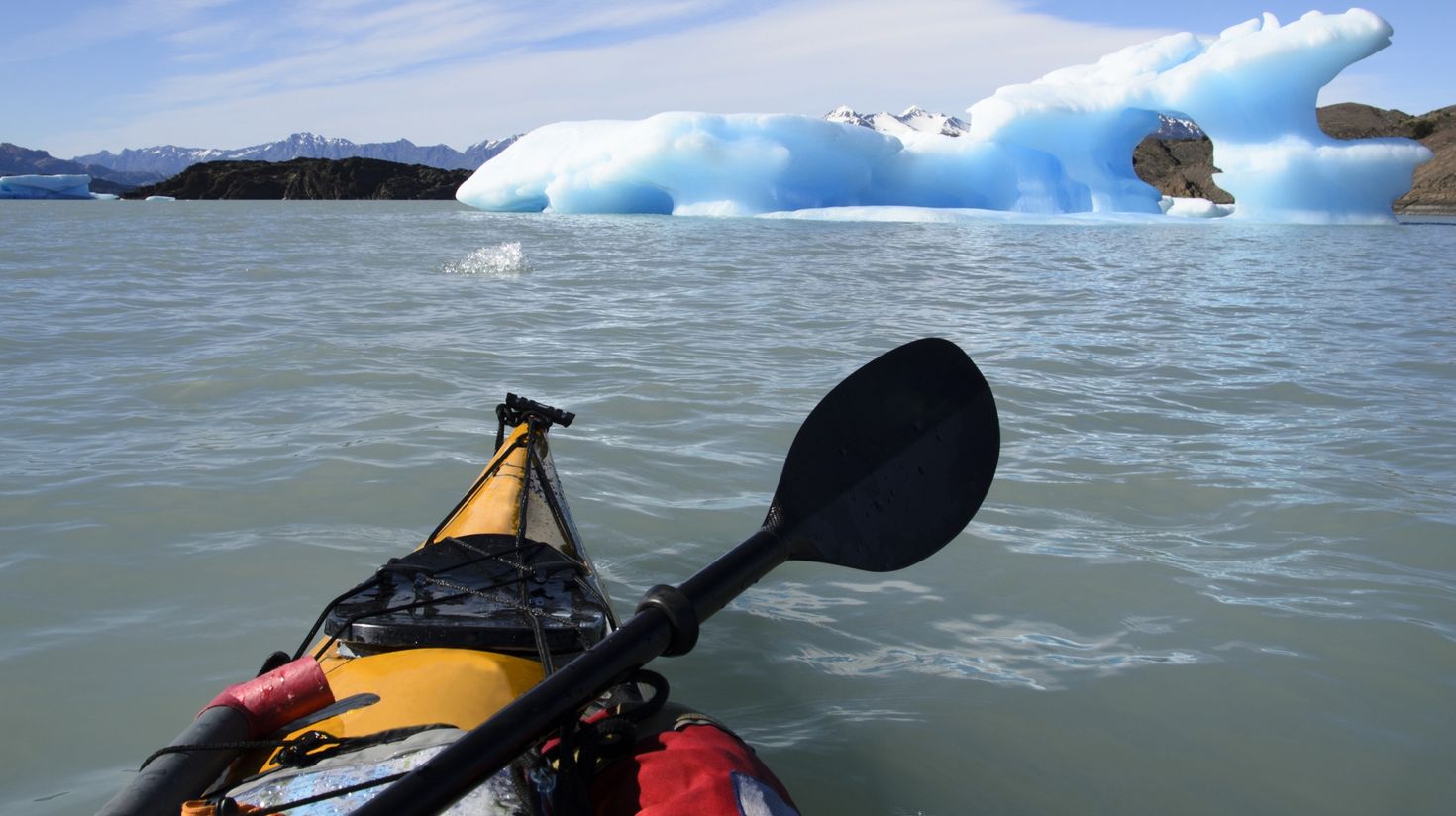 Sea kayak in Glacier Argentino on a clear day.