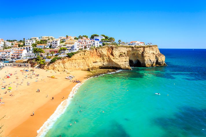 The Algarve Coast on a sunny day in Portugal.