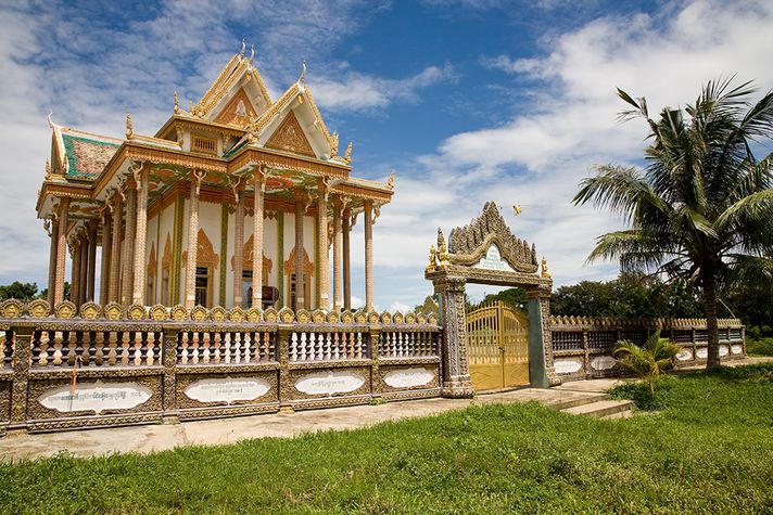 An intricately carved temple in Battambang.