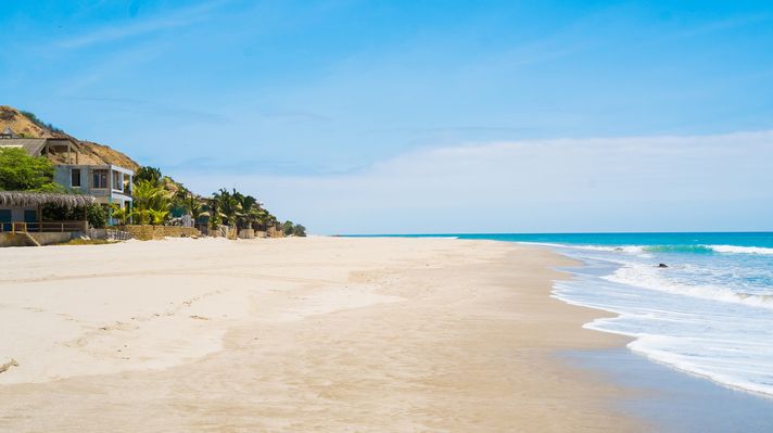 Mancora beach on a clear day in the Piura Region in northwest Peru.