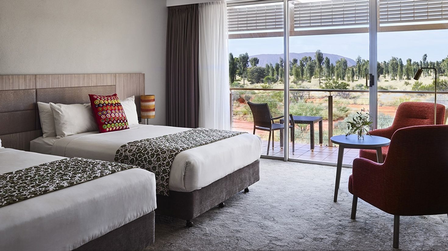 Guests get to wake up to stunning views of the Uluru Rock