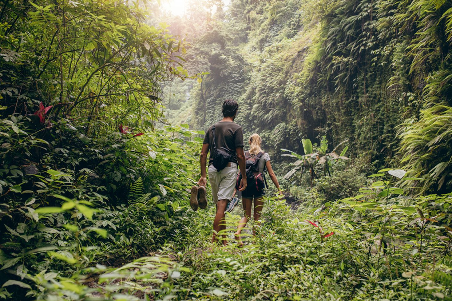 Couple hiking through the jungle in Costa Rica